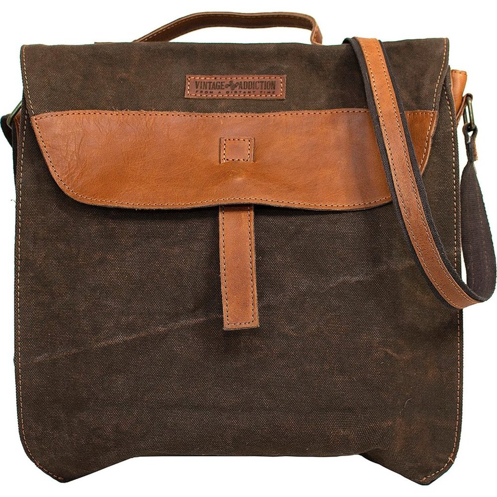 Classic Brown Canvas Messenger Crossbody Bag with Leather Accents for St…